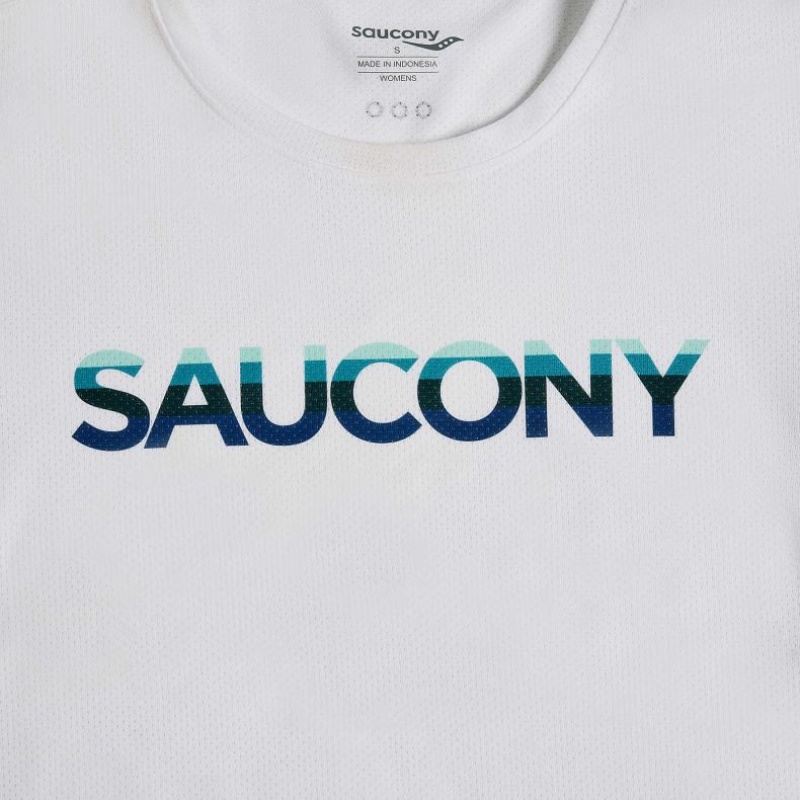 White Saucony Stopwatch Graphic Short Sleeve Women's T-Shirt | ISRAEL XJPDSB