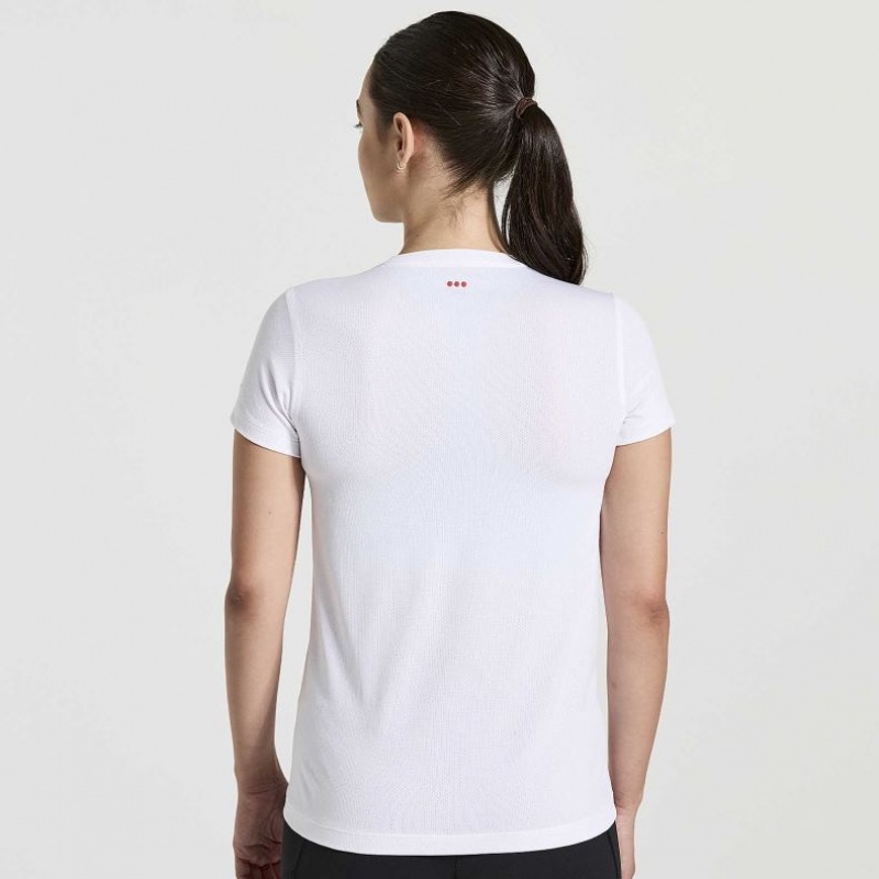 White Saucony Stopwatch Graphic Short Sleeve Women's T-Shirt | ISRAEL UGEVRO