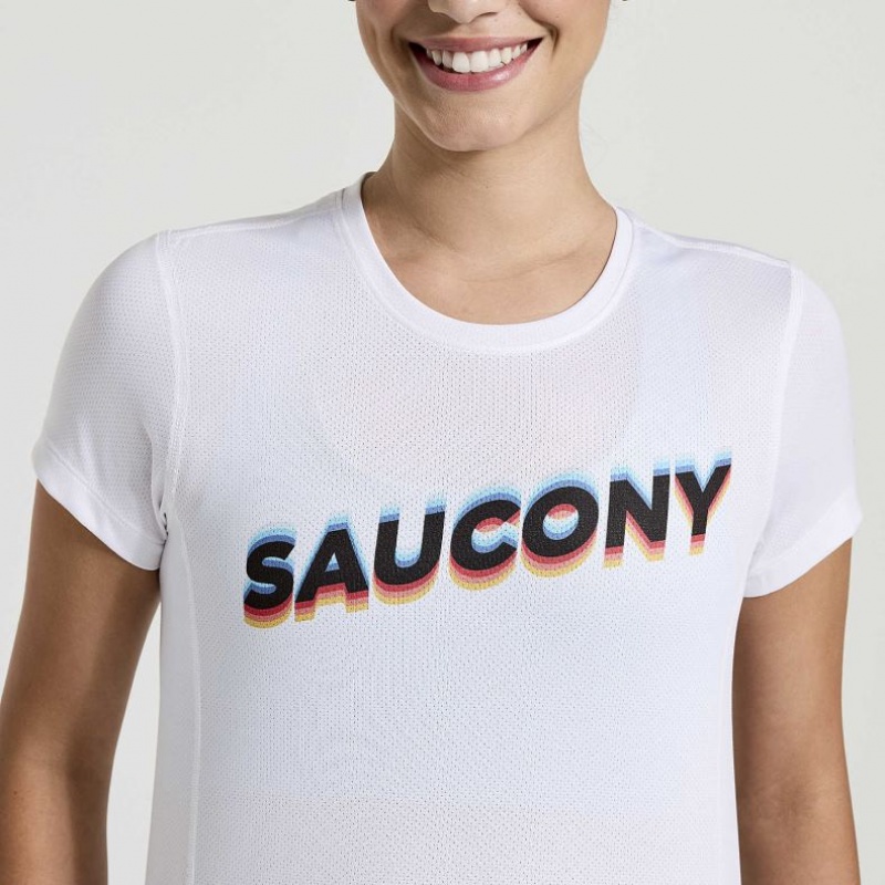 White Saucony Stopwatch Graphic Short Sleeve Women's T-Shirt | ISRAEL UGEVRO