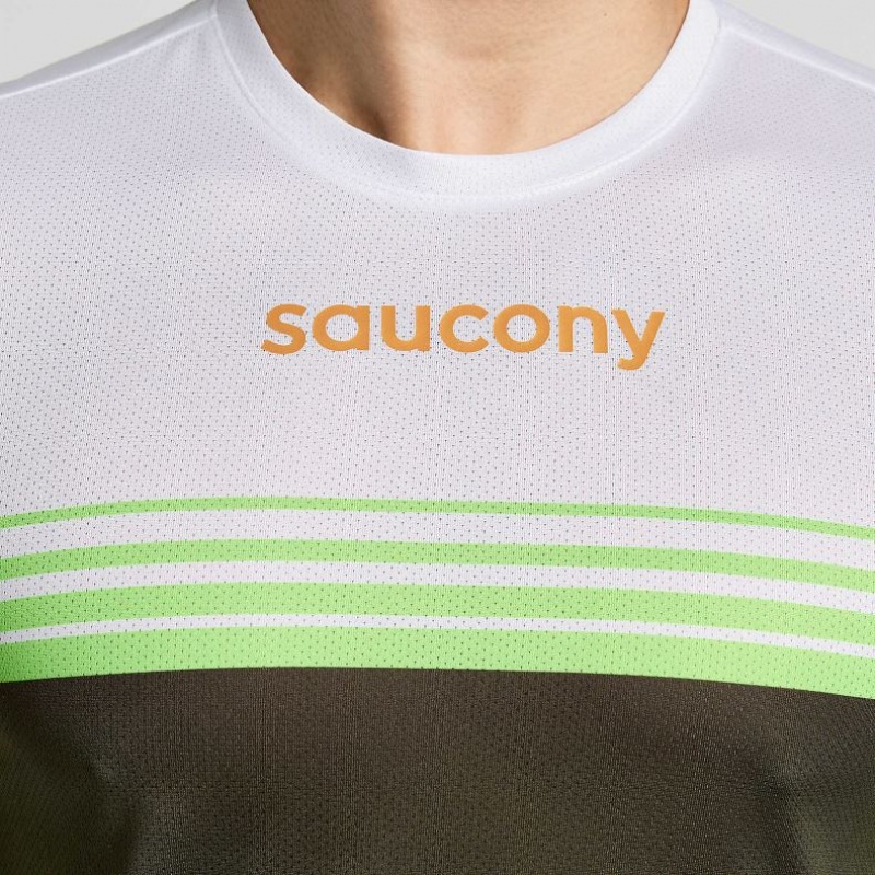 White / Black Saucony Elite Long Sleeve Men's T-Shirt | ISRAEL AGNDSQ