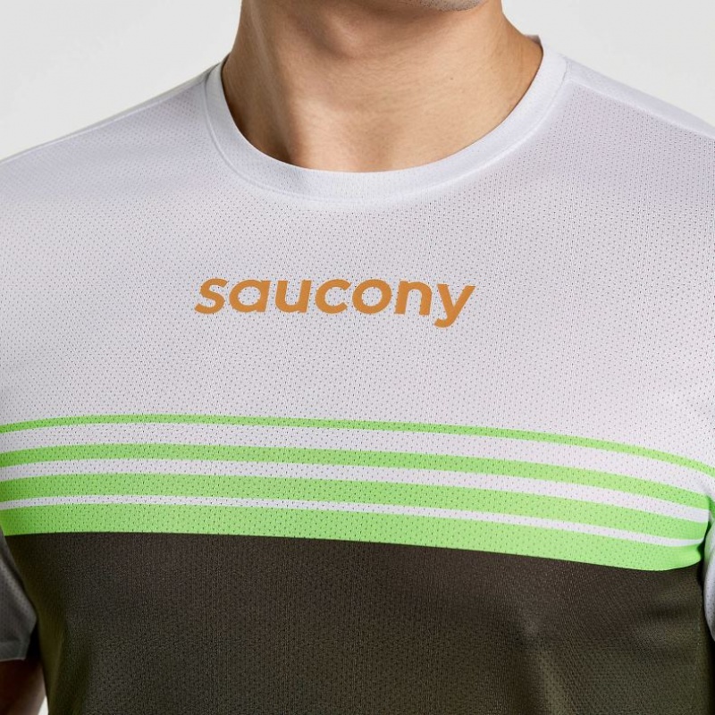 White / Black Saucony Elite Short Sleeve Men's T-Shirt | ISRAEL HOKDAR