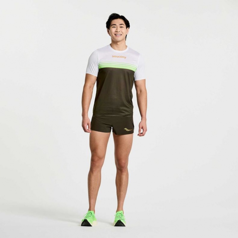 White / Black Saucony Elite Short Sleeve Men's T-Shirt | ISRAEL HOKDAR