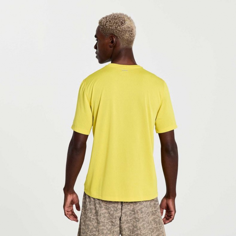 Yellow Saucony Stopwatch Graphic Short Sleeve Men's T-Shirt | ISRAEL YQOMLB