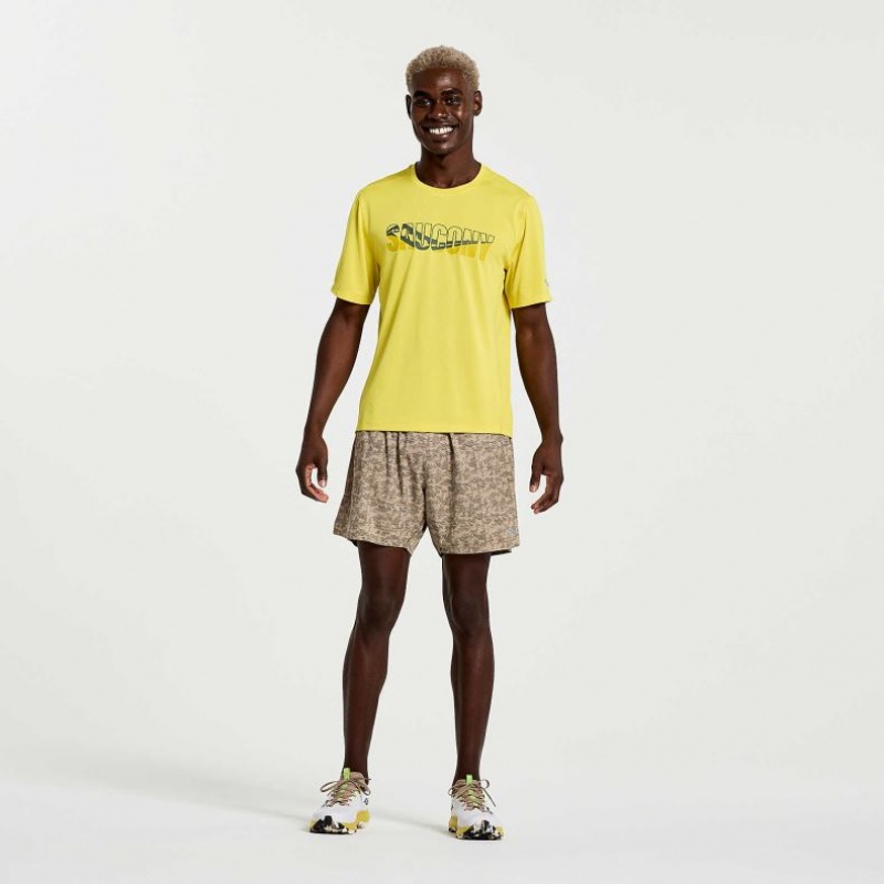 Yellow Saucony Stopwatch Graphic Short Sleeve Men's T-Shirt | ISRAEL YQOMLB