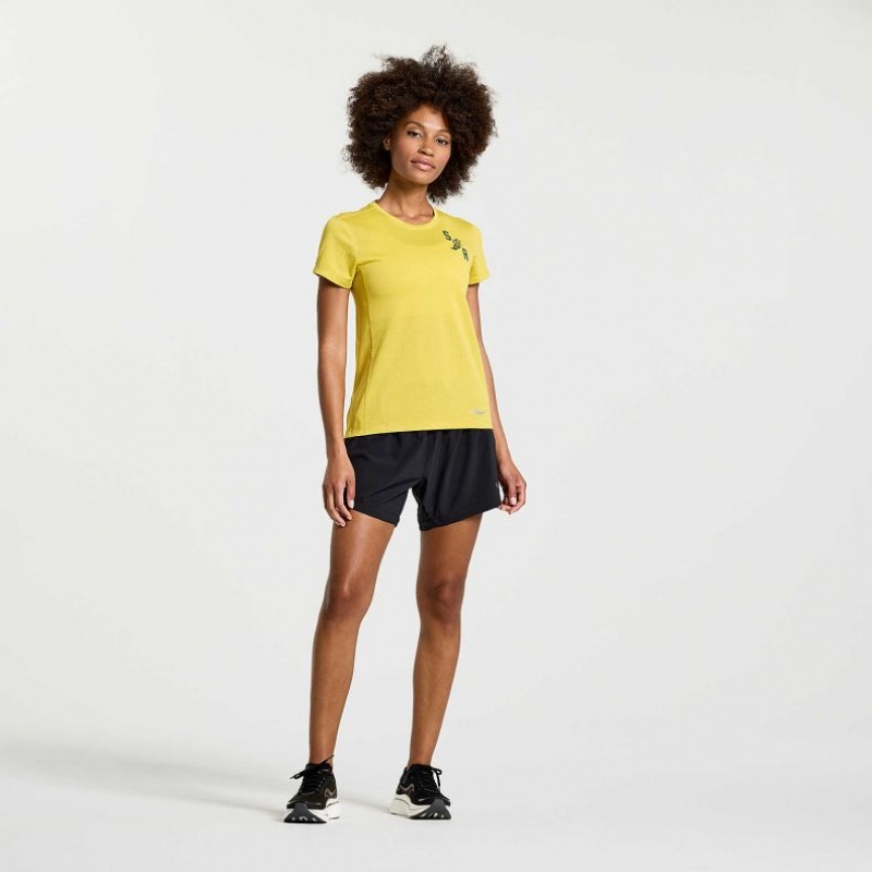 Yellow Saucony Stopwatch Graphic Short Sleeve Women's T-Shirt | ISRAEL MTBOLI