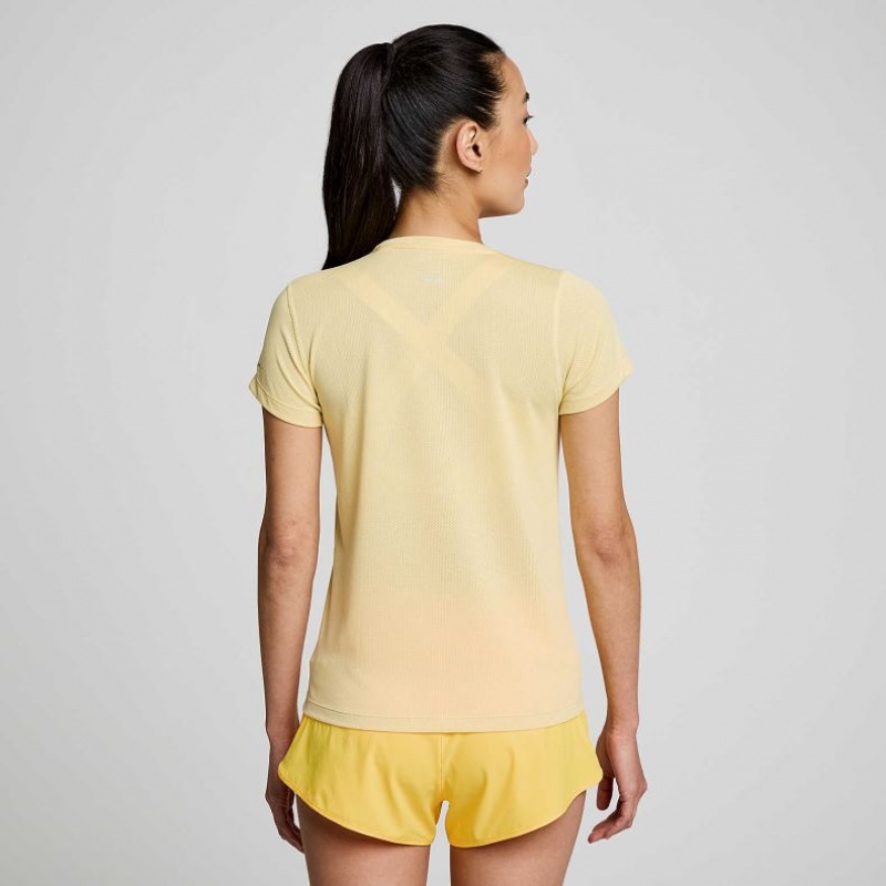 Yellow Saucony Stopwatch Short Sleeve Women's T-Shirt | ISRAEL PADFEG