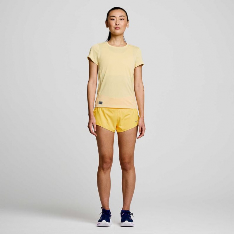 Yellow Saucony Stopwatch Short Sleeve Women's T-Shirt | ISRAEL PADFEG